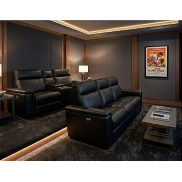 SET OF 2 - Black Leather Reclining Sofa Set