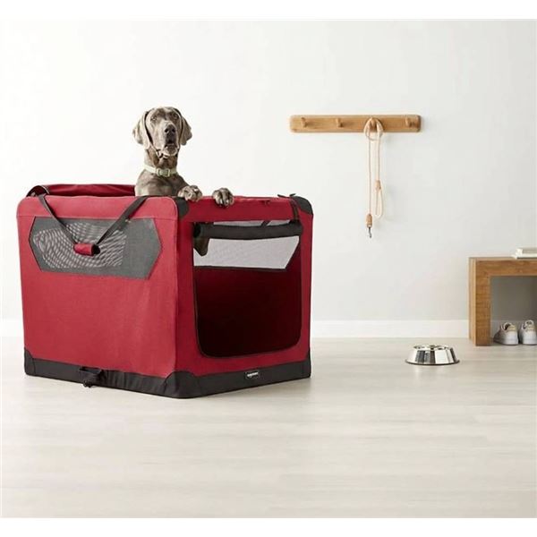 Amazon Basics 42-Inch Folding Soft Pet Crate - Red