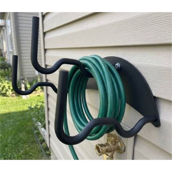 Black Metal Wall-Mount Hose Holder