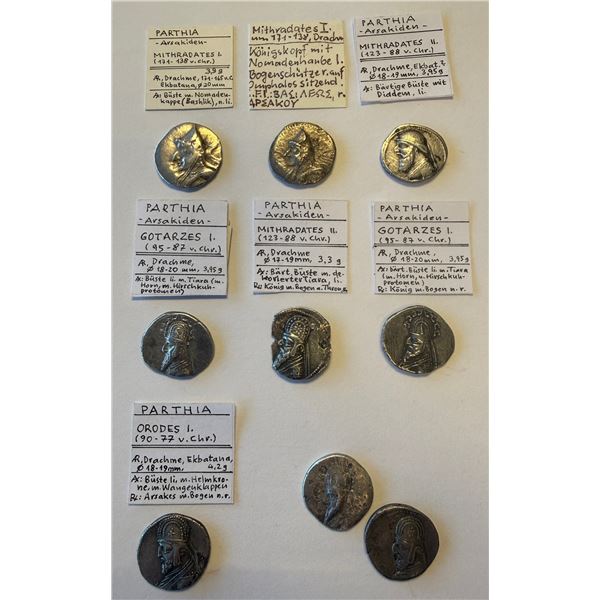 ANCIENT PERSIA: PARTHIAN KINGDOM: LOT of 9 AR drachms