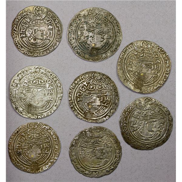 ANCIENT CENTRAL ASIA: WESTERN TURKS: Sandan Vakhu Deva, early 8th century, LOT of 8 silver drachms