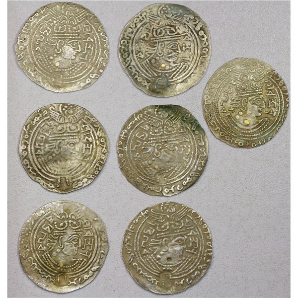 ANCIENT CENTRAL ASIA: WESTERN TURKS: Sandan Vakhu Deva, early 8th century, LOT of 7 silver drachms