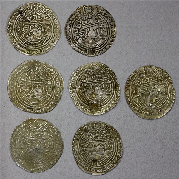 ANCIENT CENTRAL ASIA: WESTERN TURKS: Sandan Vakhu Deva, early 8th century, LOT of 7 silver drachms