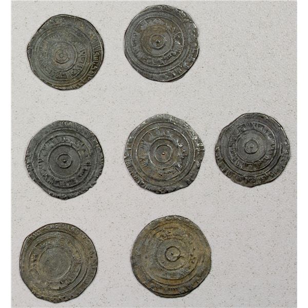 EARLY ISLAMIC: FATIMID: al-'Aziz, 975-996, LOT of 7 silver 1/2 dirhams