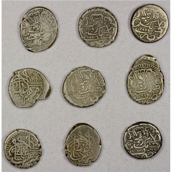 AFGHANISTAN: BARAKZAI: Sher 'Ali, 1863-1879, LOT of 9 silver rupees