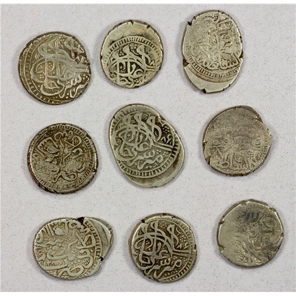 AFGHANISTAN: BARAKZAI: Sher 'Ali, 1863-1879, LOT of 9 silver rupees
