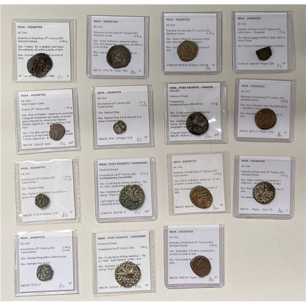 ANCIENT INDIA: KIDARITE & related: LOT of 12 copper coins and 3 debased dinars