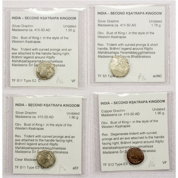 ANCIENT INDIA: POST WESTERN KSHATRAPAS: Madasena, ca 415-450, LOT of 4 silver drachms