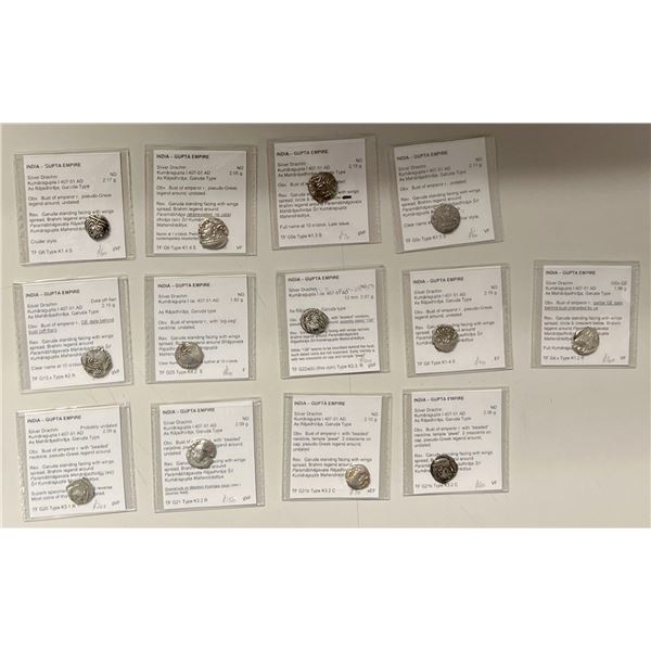 ANCIENT INDIA: GUPTA: Kumaragupta, ca. 409-452, LOT of 13 silver drachms