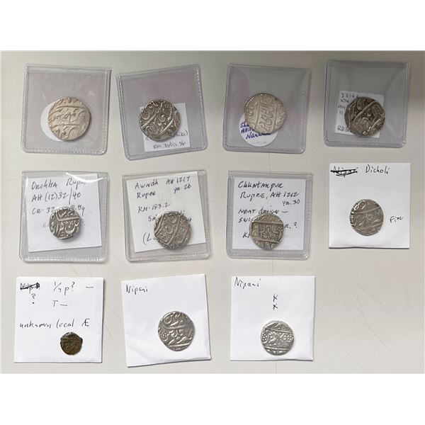 INDIAN STATES: LOT of 10 silver rupees and 1 uncertain copper coin