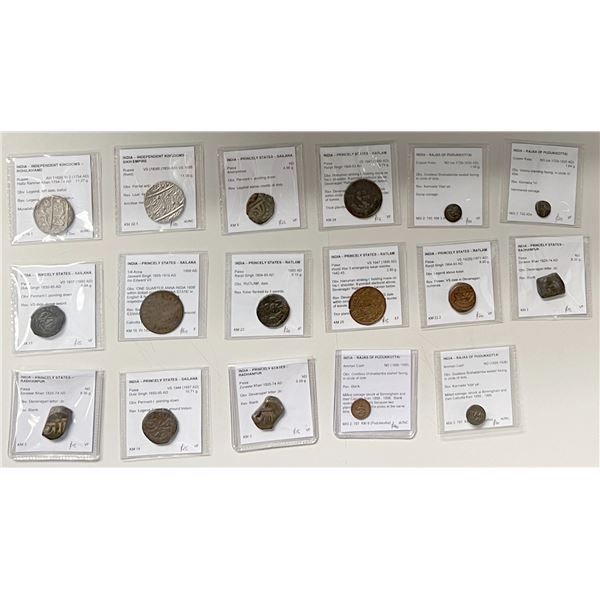INDIAN STATES: LOT of 2 silver and 15 copper coins