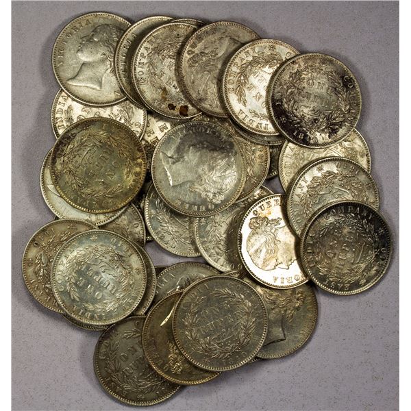 BRITISH INDIA: LOT of 34 silver rupees