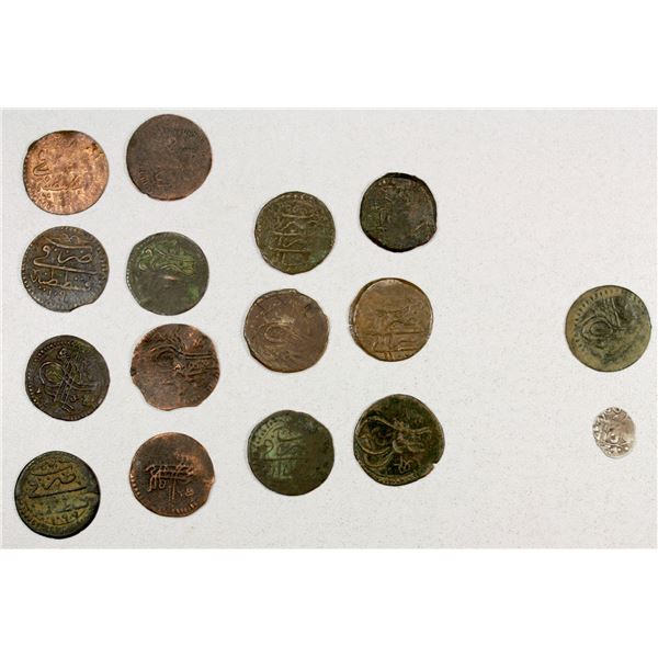 TURKEY: Süleyman II, 1687-1691, LOT of 1 silver and 15 copper coins