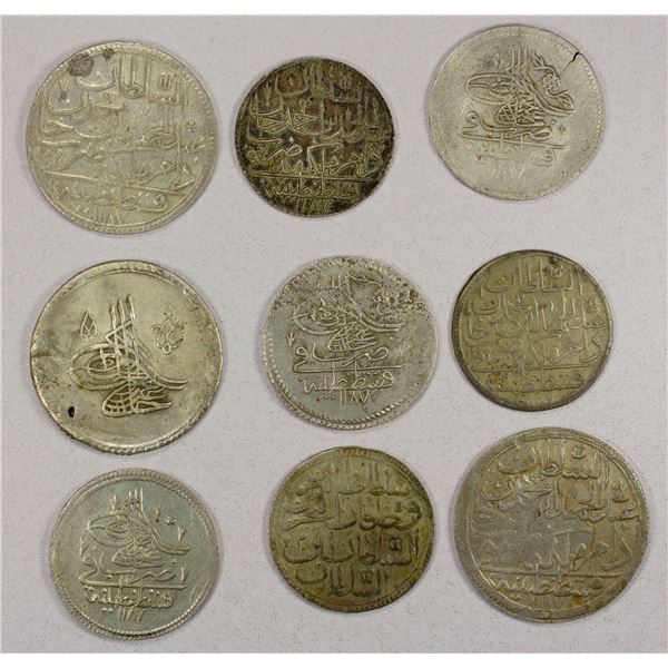 TURKEY: Abdul Hamid I, 1774-1789, LOT of 9 large silver coins