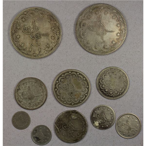 TURKEY: Abdul Aziz, 1861-1876, LOT of 10 silver coins