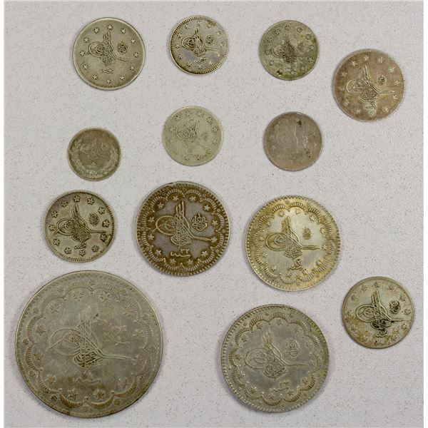 TURKEY: Abdul Hamid II, 1876-1909, LOT of 13 silver coins