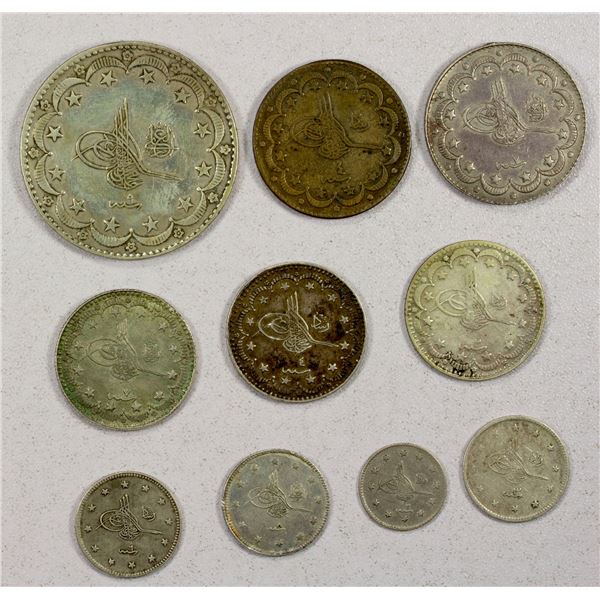 TURKEY: Mehmet V, 1909-1918, LOT of 10 silver coins