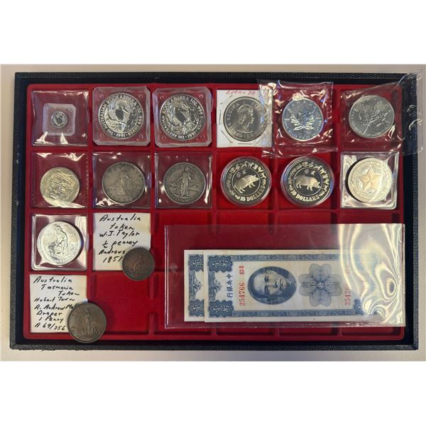 WORLDWIDE: LOT of 17 coins, tokens, medals, and banknotes
