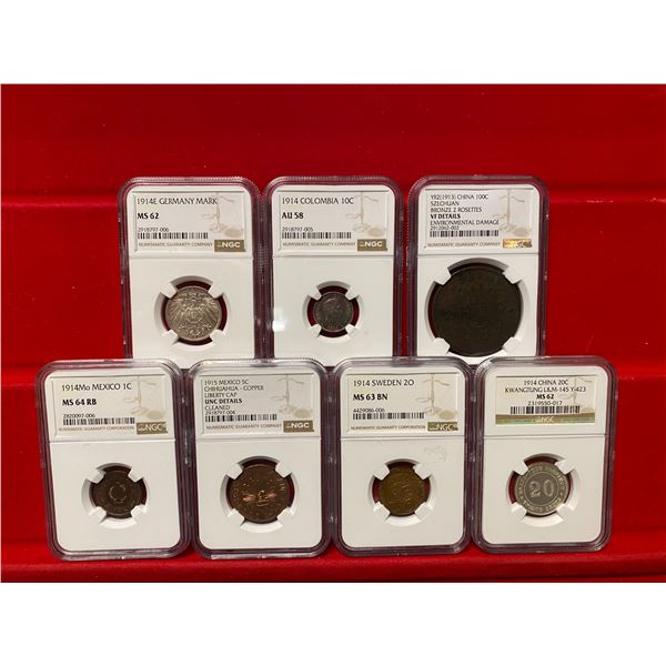 WORLDWIDE: LOT of 7 certified coins
