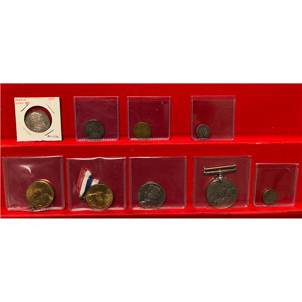 WORLDWIDE: LOT of 9 coins, tokens, and medals