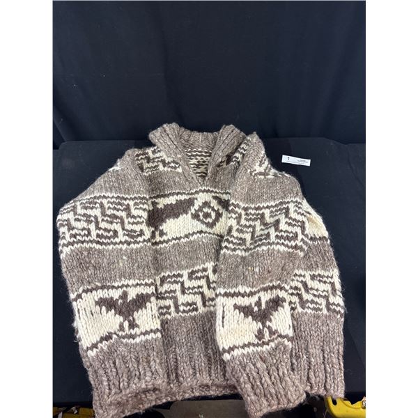 Medium Vintage Cowichan Sweater Style Hand Knit Thunderbird Design Pull Over Sweater