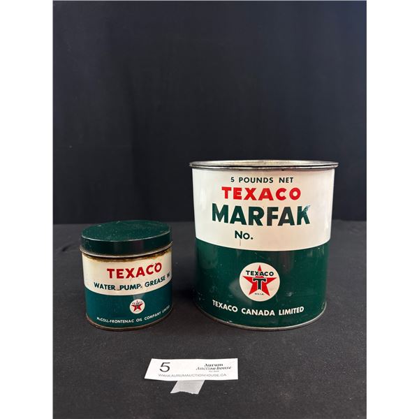 A Vintage 5 and 1 Pound Texaco Grease Tins