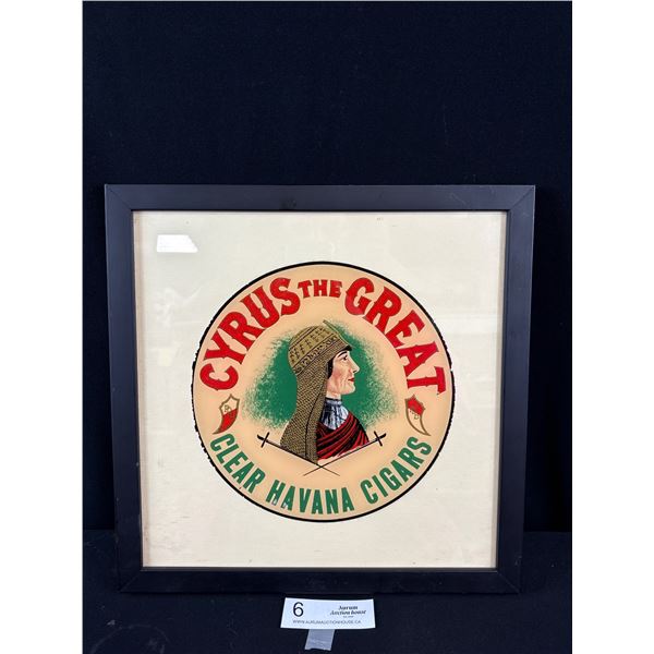Original1920's Cyrus The Great Clear Havana Cigars Framed Label 12.5 by 12.5