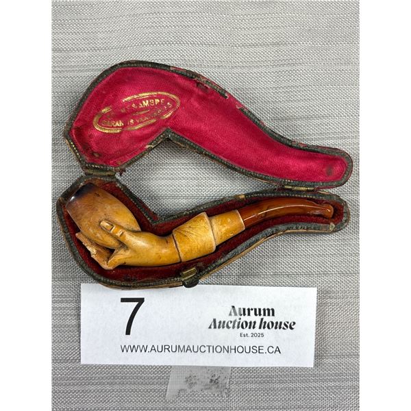 A Victorian Era Hand Carve Meerschaum Pipe in Case