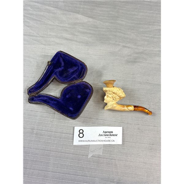 A Victorian Era Hand Carve Meerschaum Pipe in Case