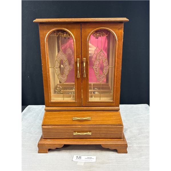 A 16"Tall by 12 Vintage Wooden Jewelry Box with Contents