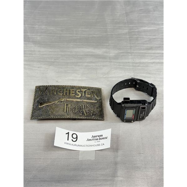 A Vintage Lighter Watch and Winchester Belt Buckle Lighter Works Watch Needs Battery