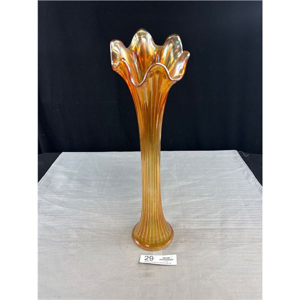 A Vintage 15" Tall Marigold Carnivall Glass Vase