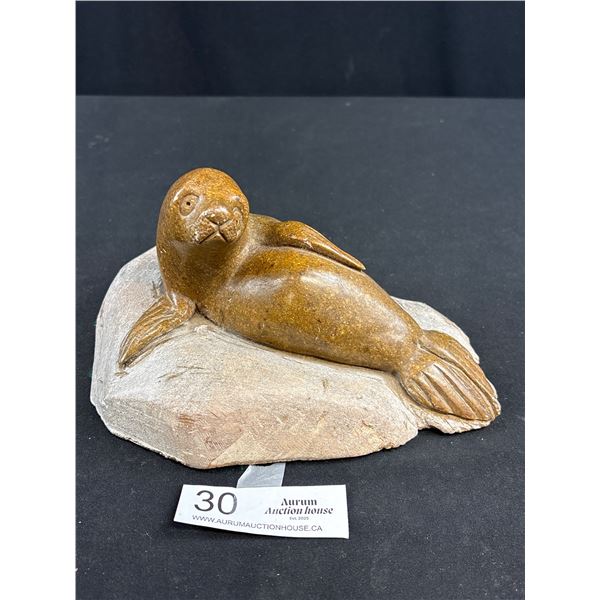 A Very Nice Inuit Carved Seal 11" Wide