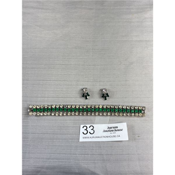 Beautiful Green and Clear Rhinestone Bracelets and Earrings