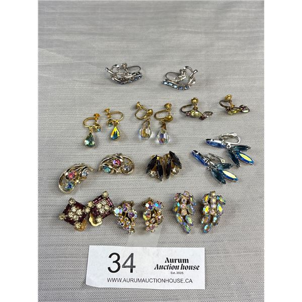 10 Pairs of Vintage Rhinestone Earrings