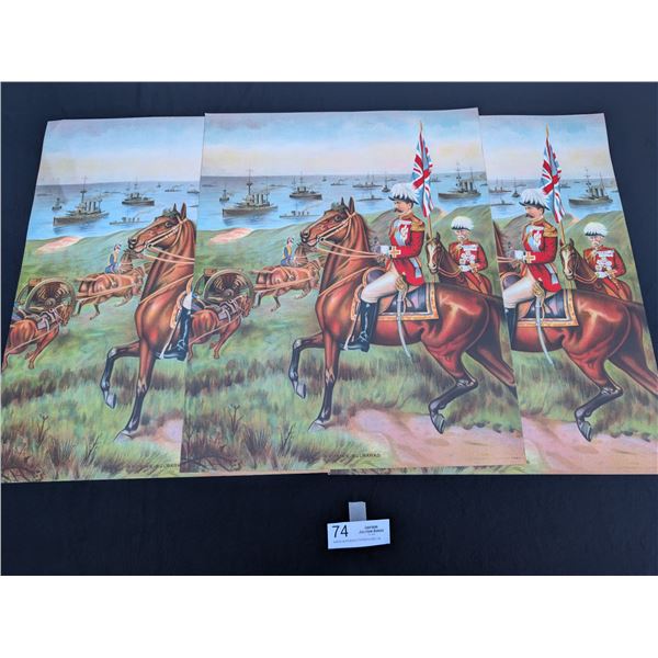 Lot of 3 Original NOS Antique Calendar Prints Titled "Britain's Bulwarks" Depicting the Army and Nav