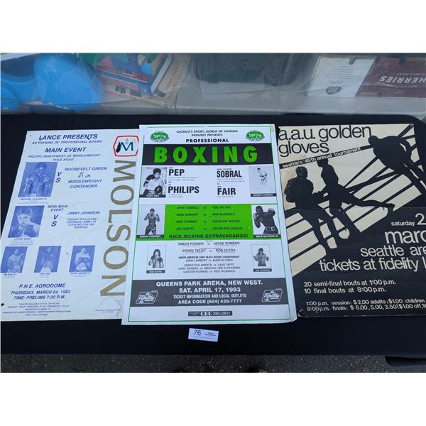 Lot of 3 Original Vintage Boxing Posters 1983 Micheal Olajide, Tony Pep + 1993 and Golden Gloves, Me