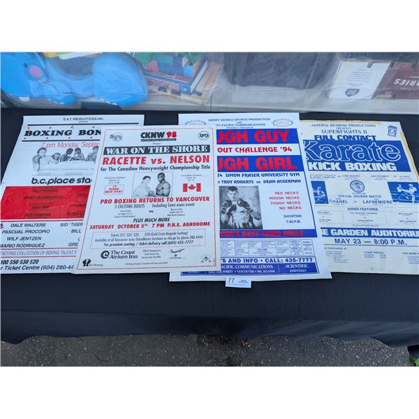 Lot of 4 Original Vintage Boxing Posters Walters , Pep, ++. Measures Approx 18" x 25" Inches