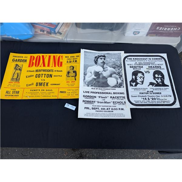 Lot of 3 Original Vintage Boxing Posters 1966 +. 1966 Poster Measures Approx 14" x 21" Inches