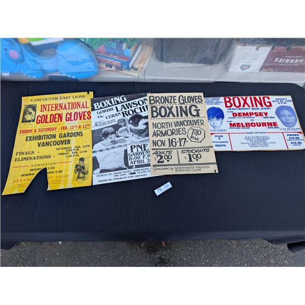 Lot of 4 Original Vintage Boxing Posters, Measures Approx 19" x 14" Inches