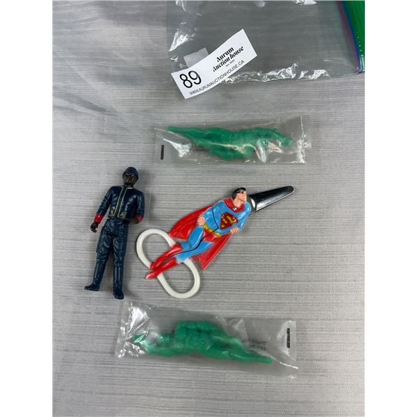Vintage 1980 Star Wars Black Bespin Security Guard, 2 1988 Aquaman in Original Package and 1978 Supe