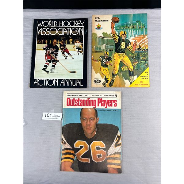 2 Vintage CFl Programs 1968/1972 and 1972/1973 World Hockey Association Annual