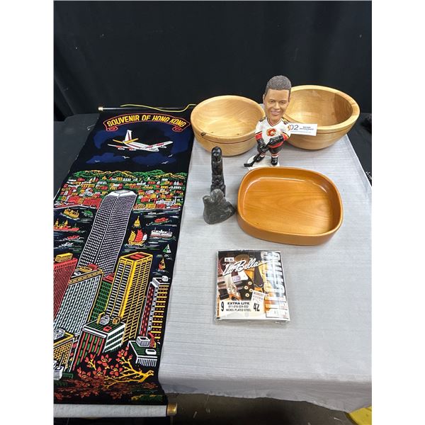 Misc Lot 3 Handmade Wood Bowls, Bag of Vintage Polish Pins Collectibles, Guitar Strings, Iglina Nodd