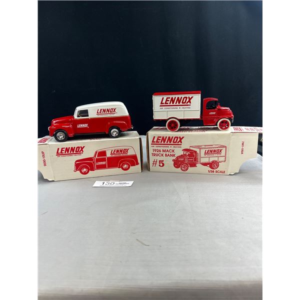 2 Lennox Dicast Vehicles in Original Boxes 1950 Chevy Panel Truck Bank & 1926 Mack Truck Bank