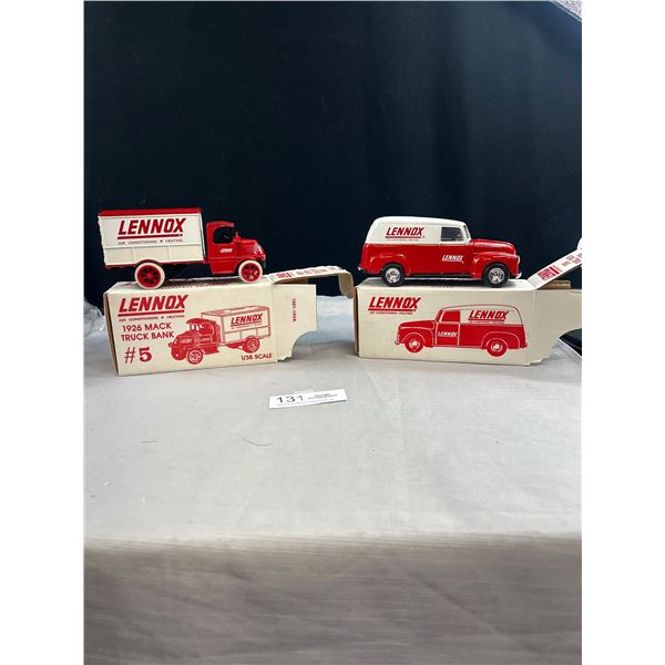 3 Lennox Dicast Vehicles in Original Boxes 1950 Chevy Panel Truck Bank & 1926 Mack Truck Bank
