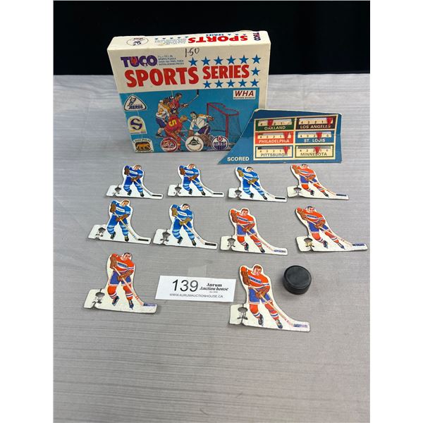 10 Tin-Litho 1970's Table Hockey Players with Puck and 1970's WHA Hockey Puzzle