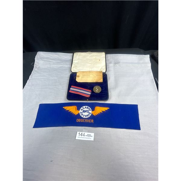 WW2 Era US Army AWS Air Force Arm Band With Canadian Ribbon and Presentation Box
