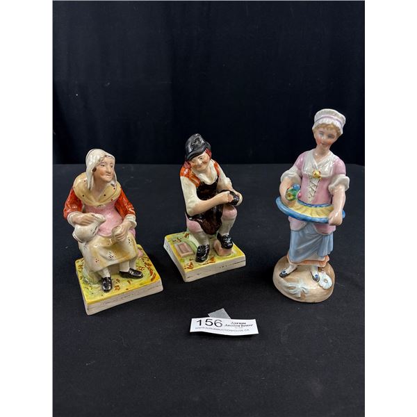 Pair 19th Century Staffordshire Figures Together w/ 19th Century Continental Figurine - No Cracks or