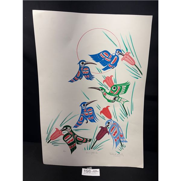 A Very Nice Large Native Print Humming Birds by Richard Shorty
