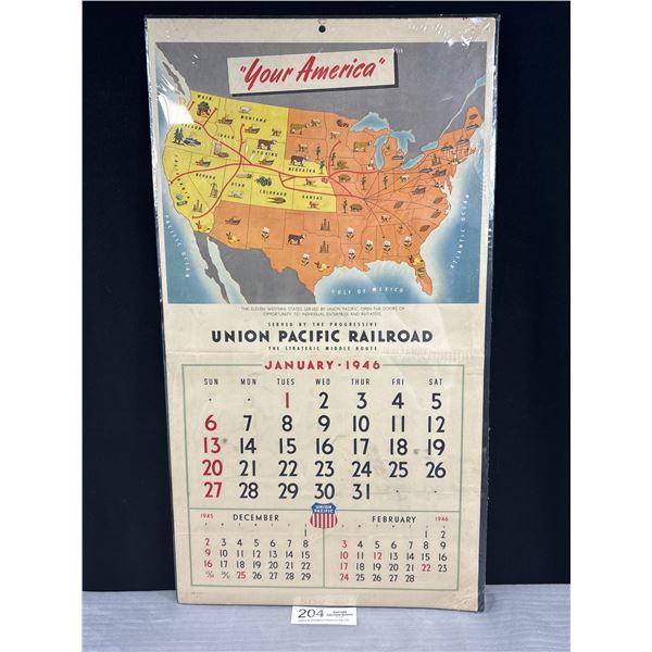 Large 1956 Union Pacific Railroad Calender Shrink Wrapped on Board